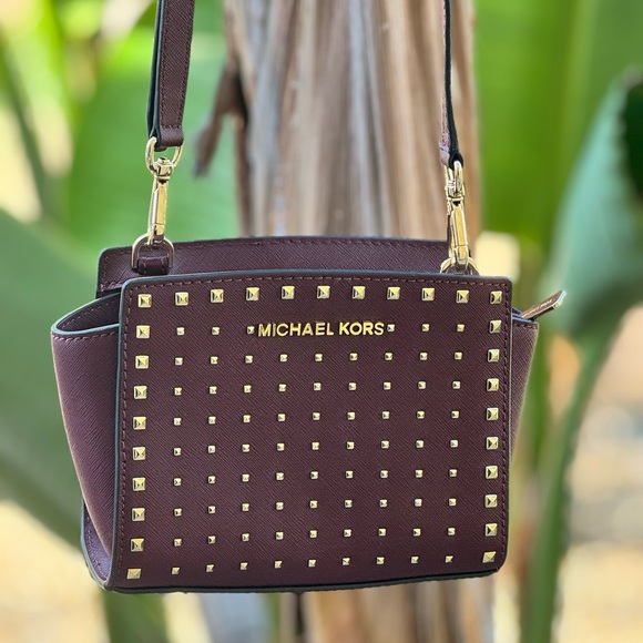 Michael Kors Studded Crossbody Bag – Burgundy Saffiano Leather - Picture 1 of 11